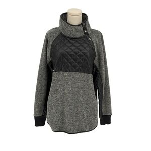 Abercrombie Fitch Gray Quilted Faux Leather Snap Neck Fleece Pullover Size L